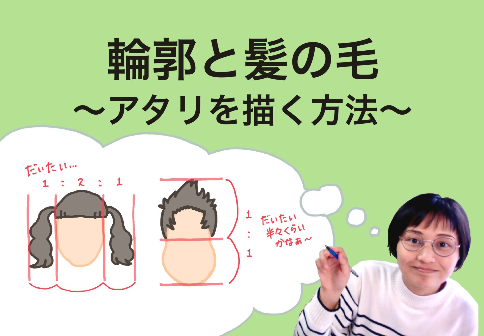 顔の中を描かなくても似顔絵が半分似る！４分で分かる輪郭と髪型の捉え方