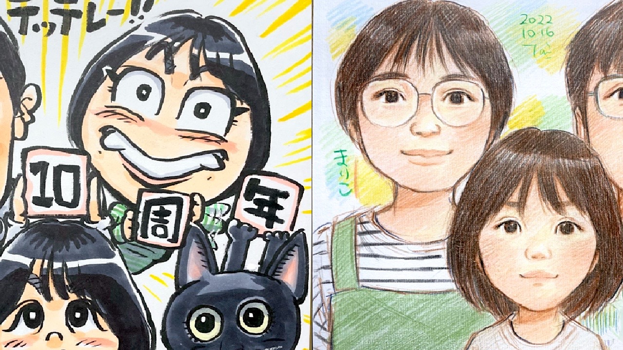 結婚10周年の記念に似顔絵を描いて頂きました☆